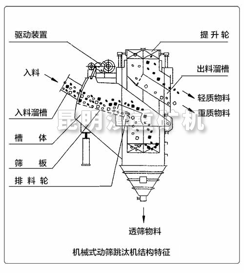 機械式動(dòng)篩跳汰機的內部結構特征示意圖